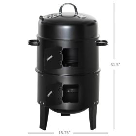 3-in-1 Vertical Charcoal BBQ Smoker Grill With 2 Cooking Areas And Thermometer