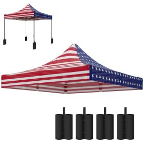 Replacement Canopy Top For Up Canopy Tent With 4 Sand Bags, UPF50 Protection, American Flag