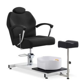 Pedicure Station Chair W/Footrest And Foot Basin, 360 Swivel Reclining Pedicure Chair W/Hydraulic Adjustable Height And Headrest - Black