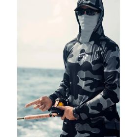 Fishing Hoodie Face Mask Neck Cover Sailing Shirt Summer Men Long Sleeve Sun Protection Hunting Jersey Camisa De Pesca Performance Fish Gear Beach Top (Option: XL)