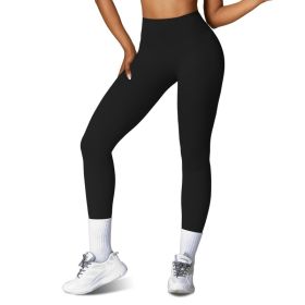 4 Sizes-5 Colors Option -- 1Pc Women's High Waist Workout Leggings Tummy Control Compression Yoga Tight Pants Gym Pants Athletic Running Leggings With (Option: L-Black)